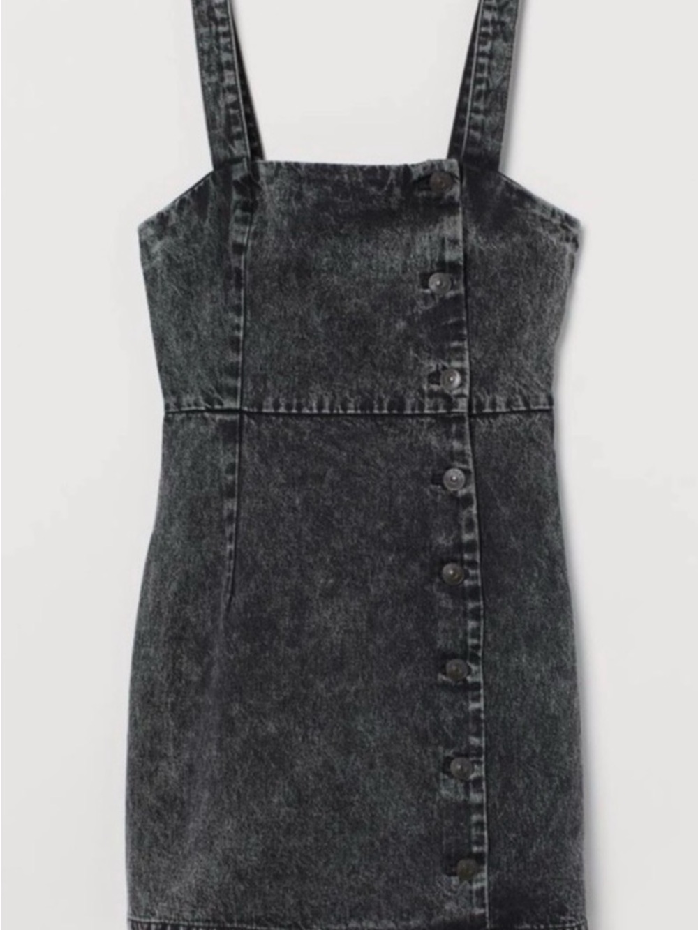 H&M Divided Women's Washed Black Denim Button-Front Pinafore Dress